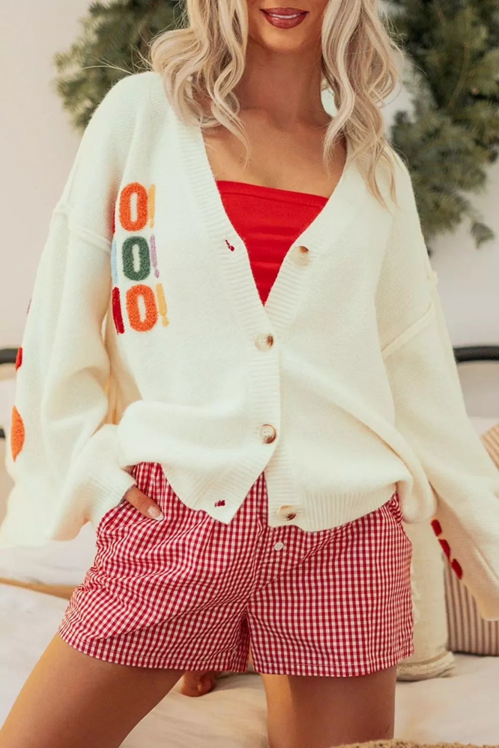 'HO HO HO' Button Up Knit Cardigan