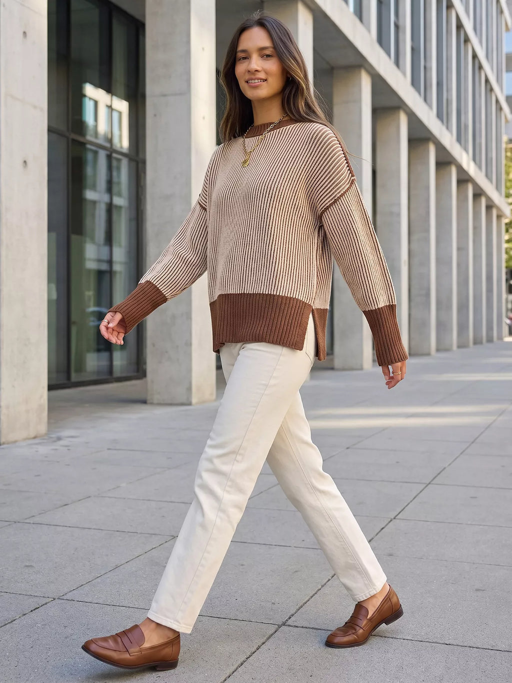 Ribbed Knit Side Slit Sweater