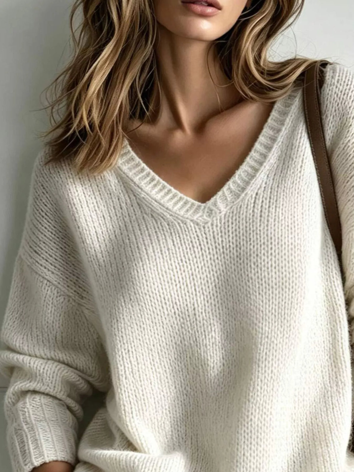 V-Neck Dropped Shoulder Sweater