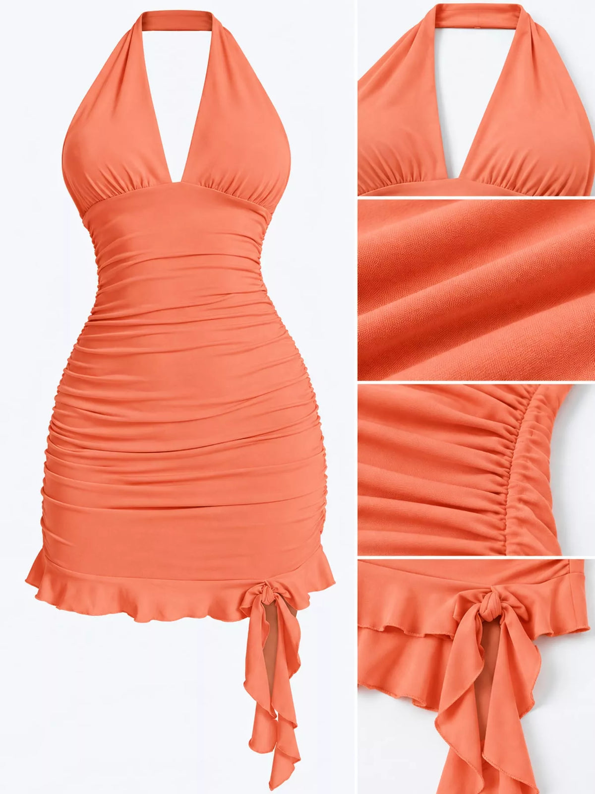 Ruched Halter Neck Bodycon Mini Dress