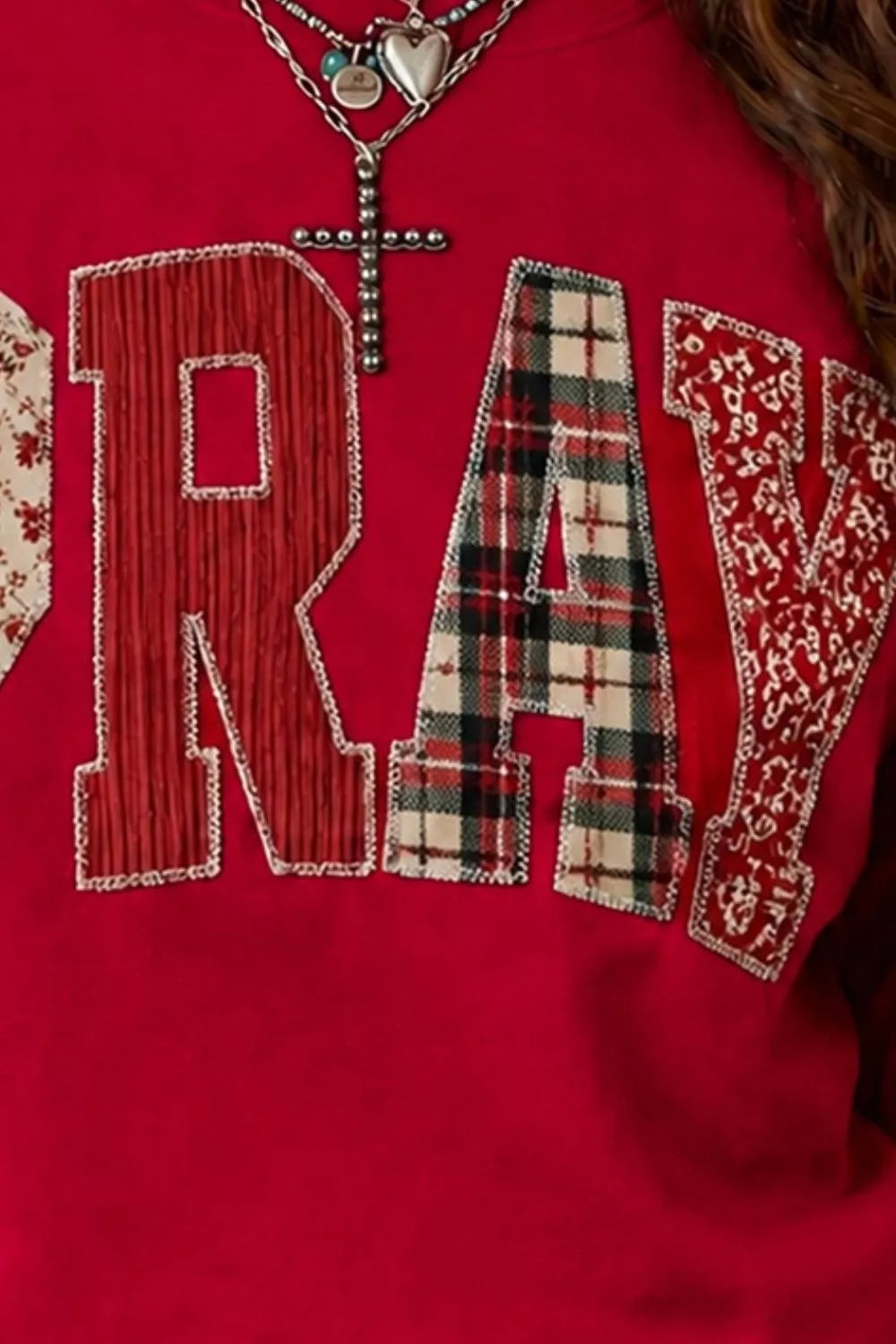 Floral Buffalo Plaid Striped Embroidered Patch Western Sweatshirt