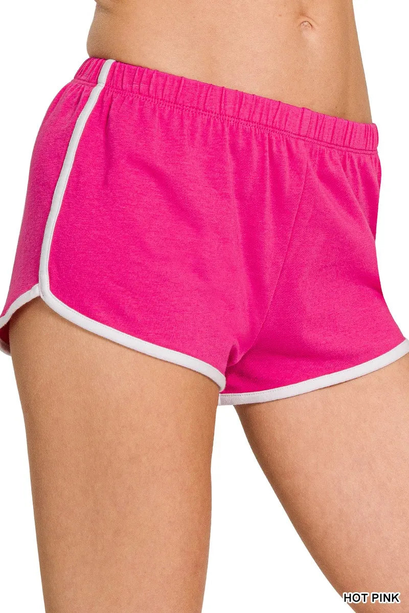 Elastic Waist Retro Dolphin Shorts with Contrast Trim