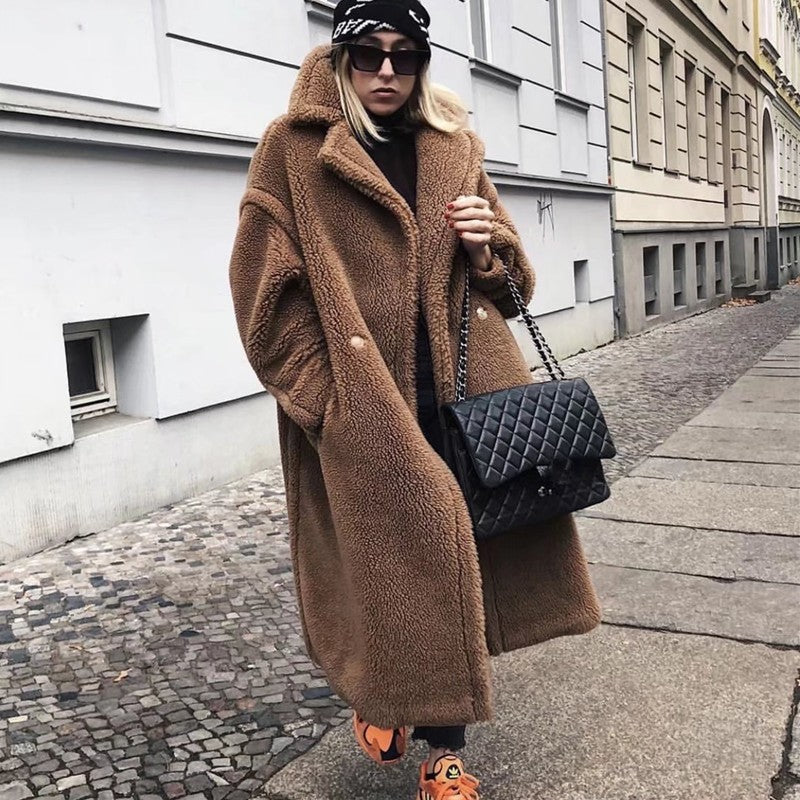 Lamb Wool Fur Profile Long Fur Coat Women