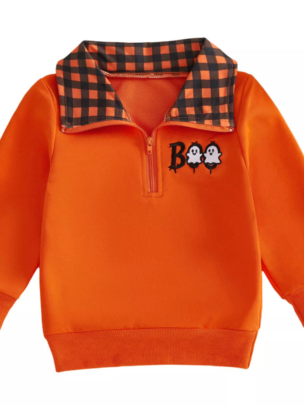 Children's Pumpkin Quarter-Zip Plaid Collar Sweatshirt