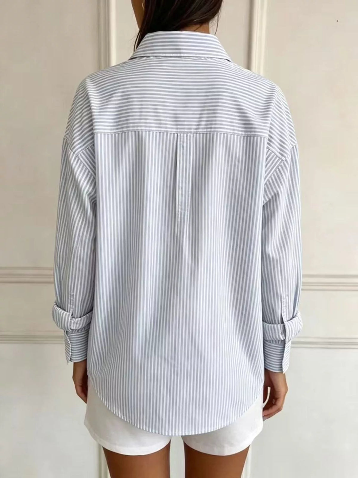 Full Size Striped Button-Down Long Sleeve Shirt Plus Size