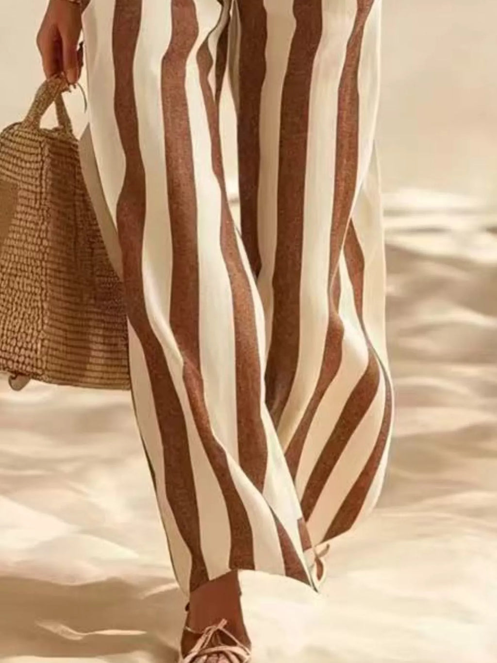 Full Size Striped Half Sleeve Top and Pants Set Plus Size