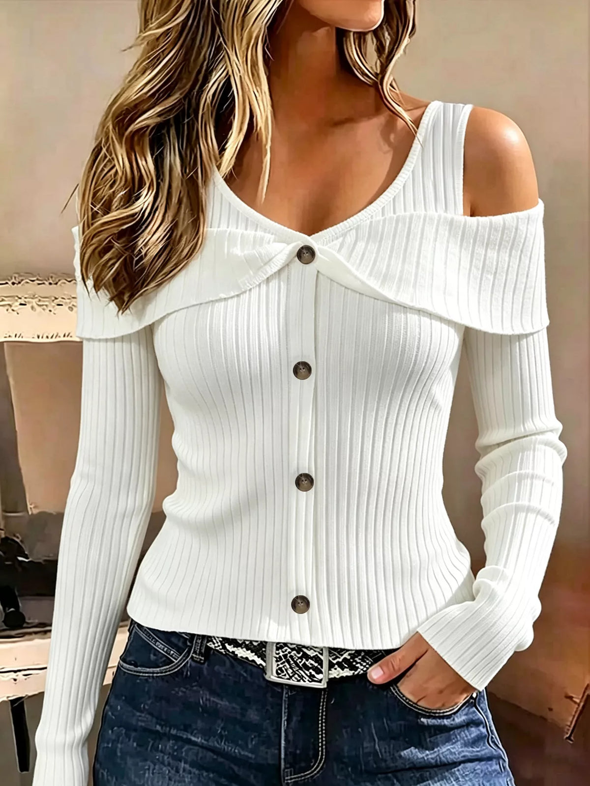 Cold Shoulder Ribbed Knit Top