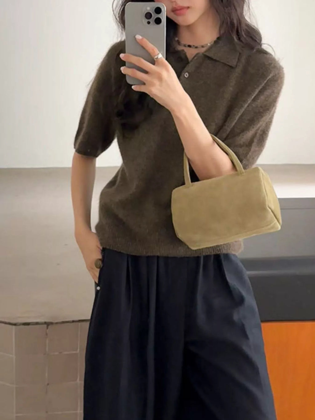 Wool Short-Sleeve knitted Polo Shirt