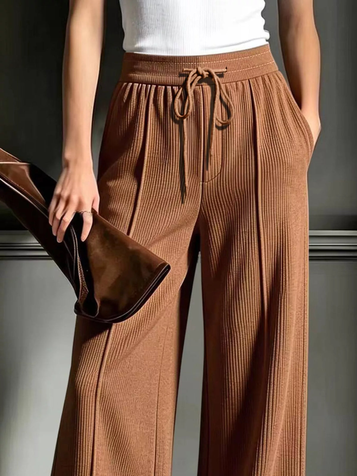 High-Waisted Wide-Leg Ribbed Corduroy Pants