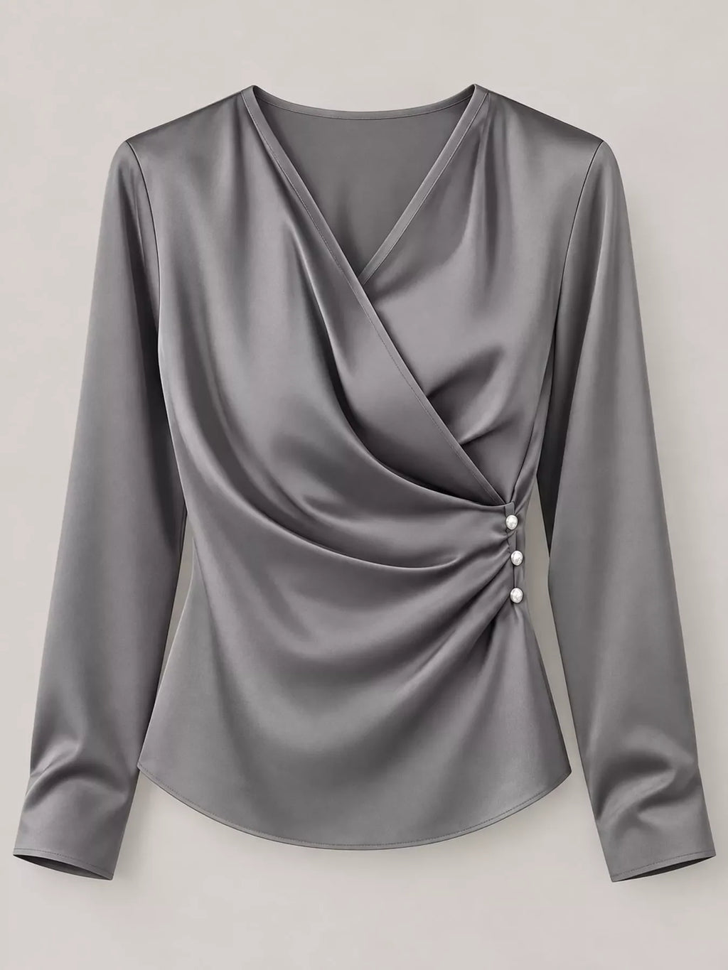 Satin Surplice Long Sleeve Blouse