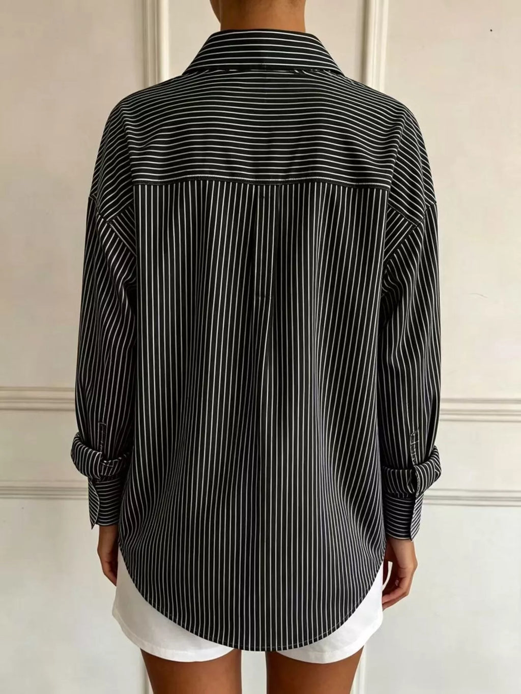 Full Size Striped Button-Down Long Sleeve Shirt Plus Size