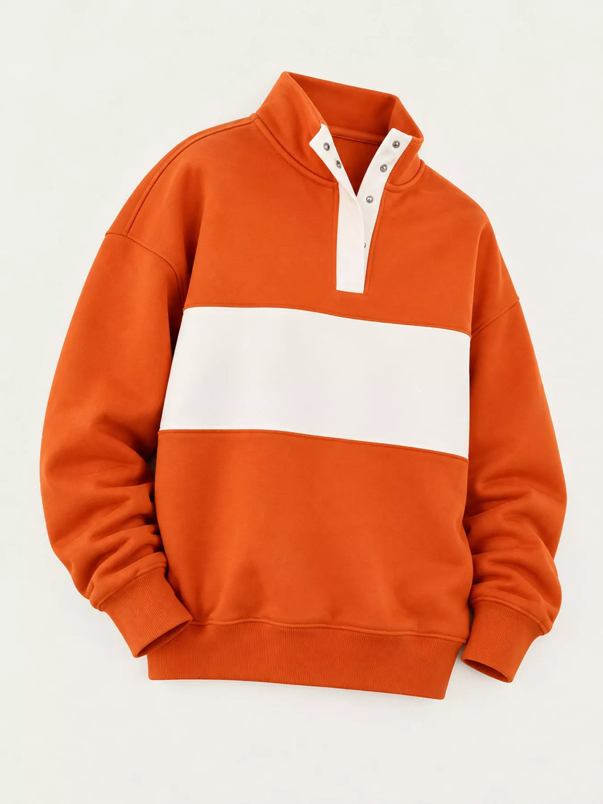 Full Size Color Block Snap-Button Sweatshirt Plus Size