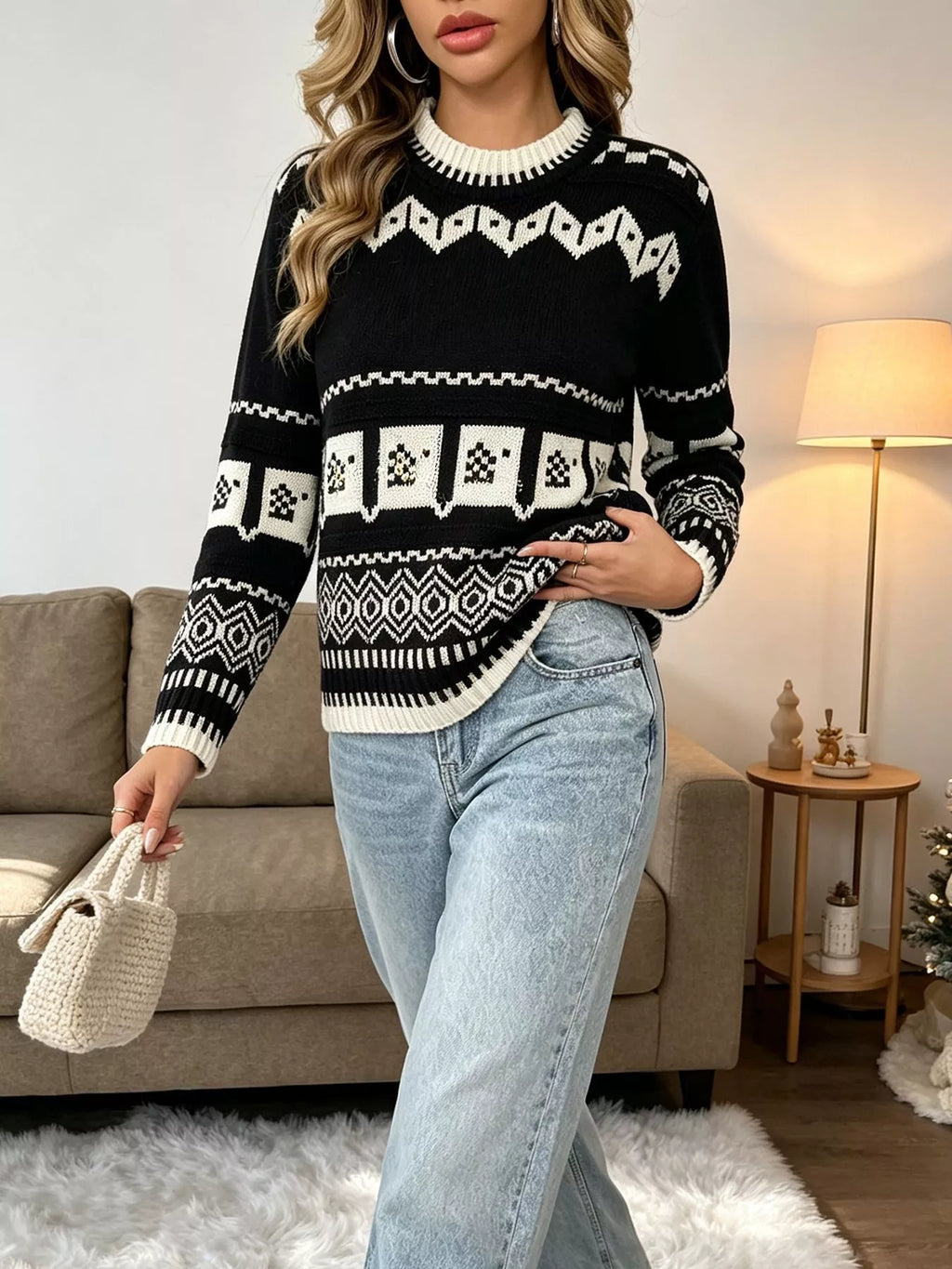 Christmas Festive Fair Isle Patterned Crew Neck Sweater