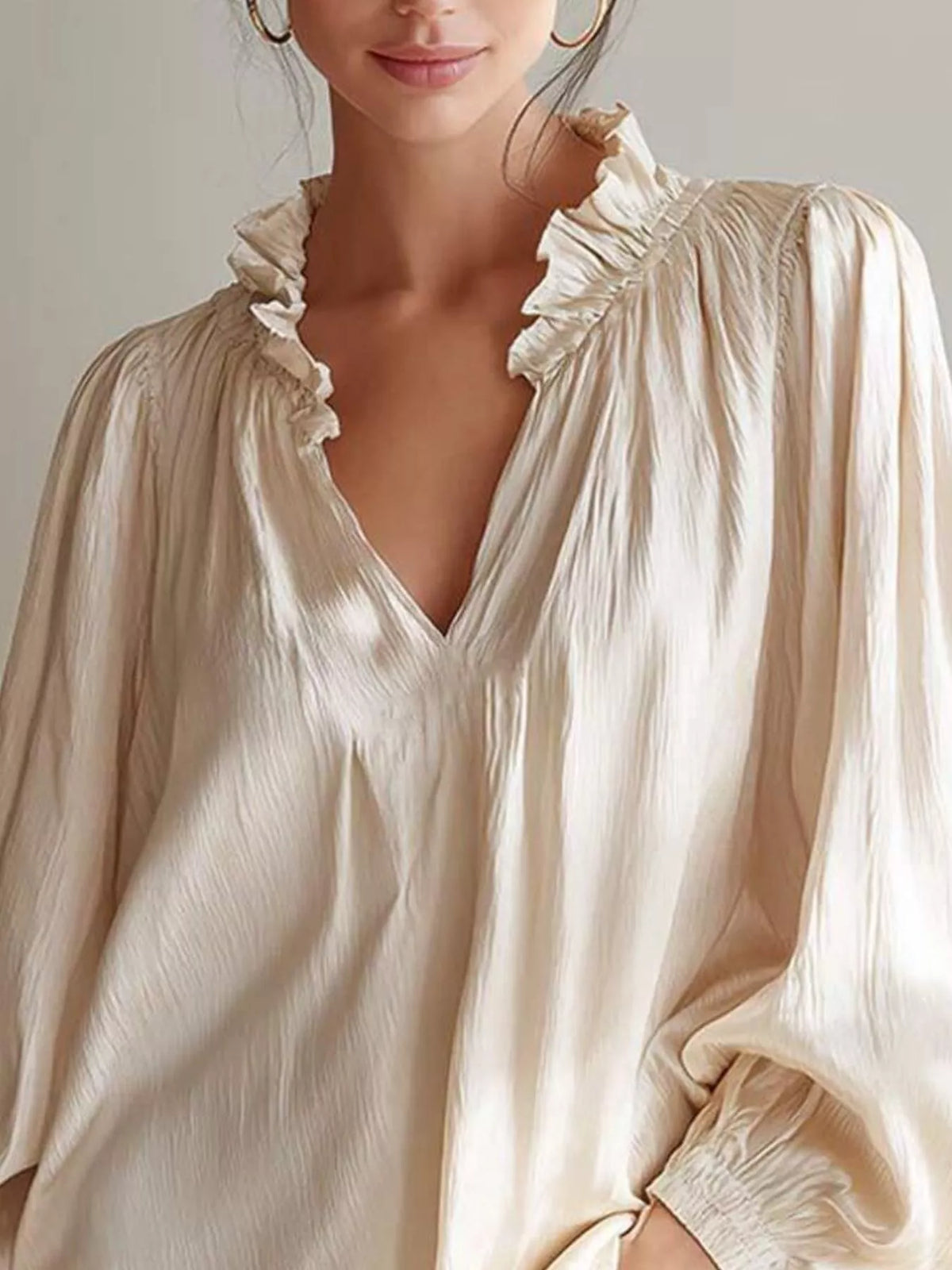 Ruffle Trim Long Sleeves Blouse
