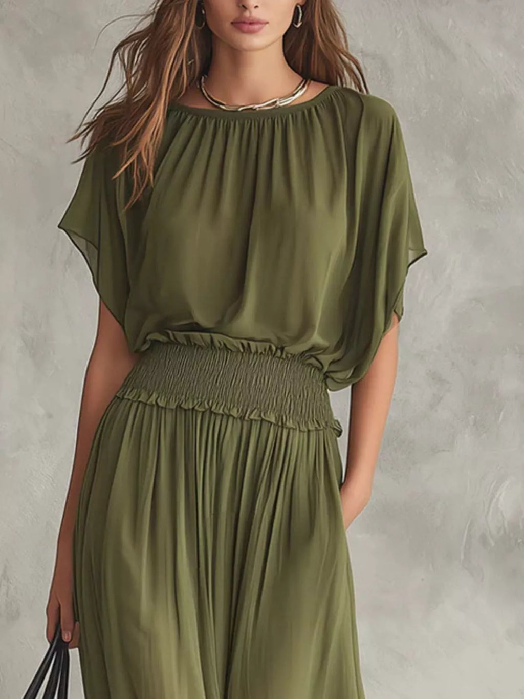 Chiffon Maxi Dress with Smocked Waist