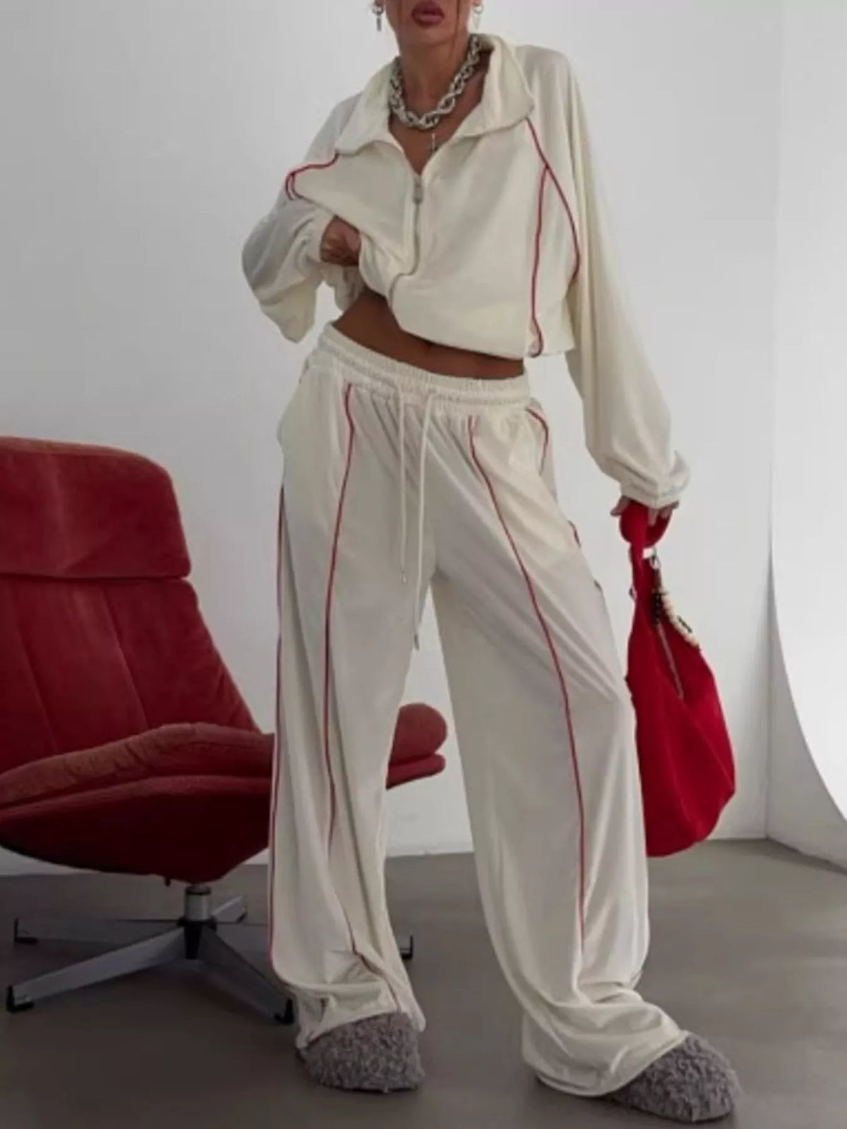 Zip Up Long Sleeve Top and Pants Set