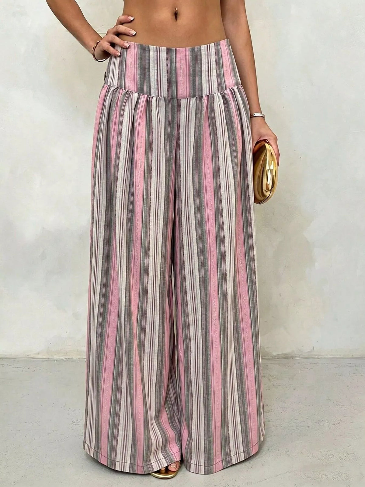 High-Waisted Striped Wide-Leg Casual Pants
