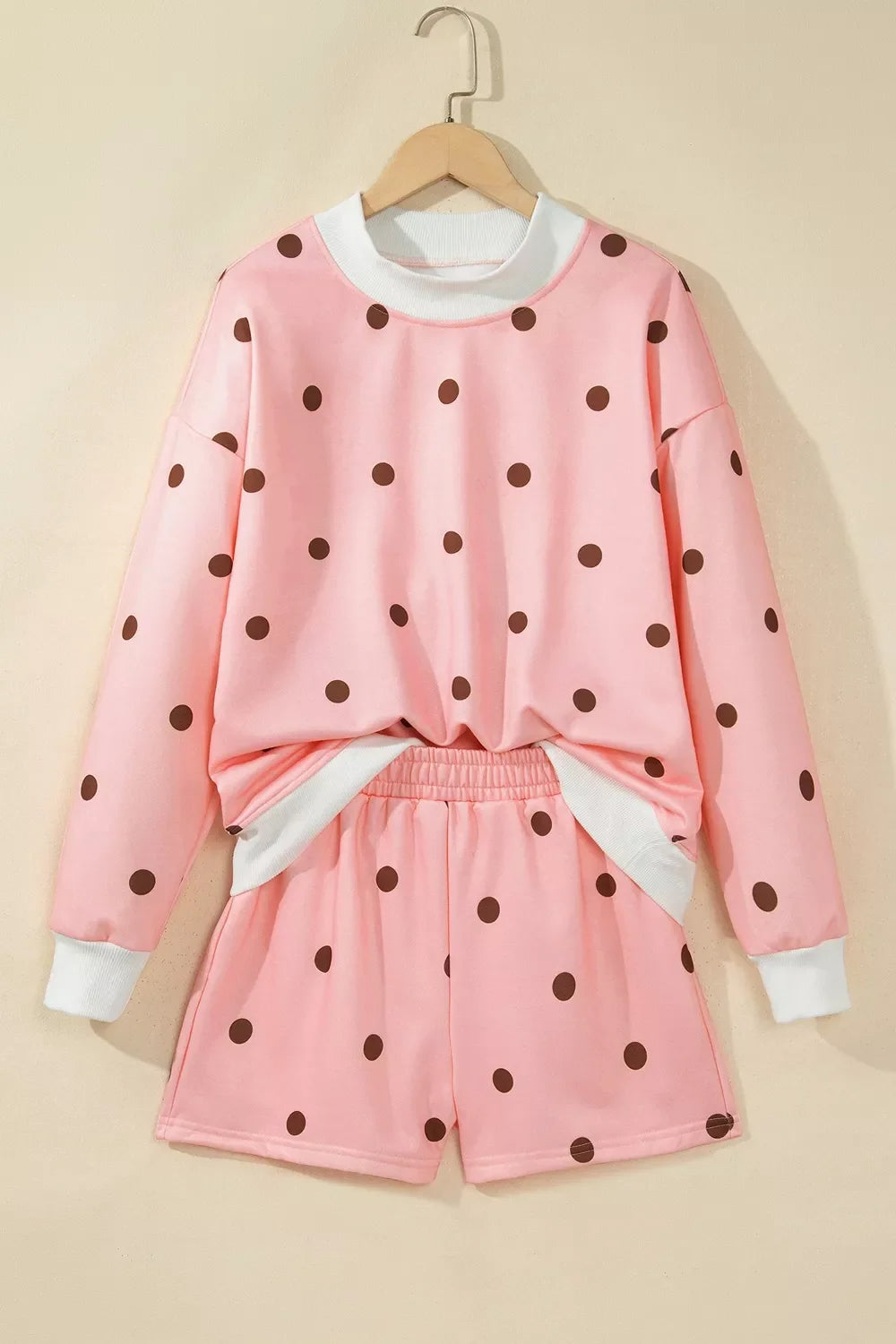 Polka Dot Long Sleeve Sweatshirt and Shorts Lounge Set