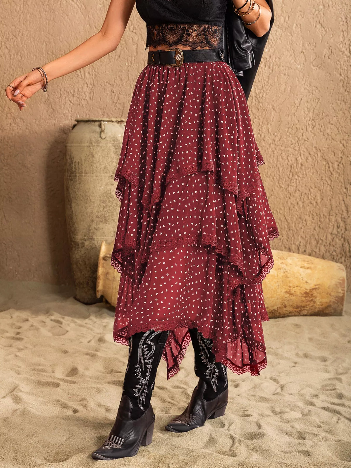 Lace Detail Layered Skirt