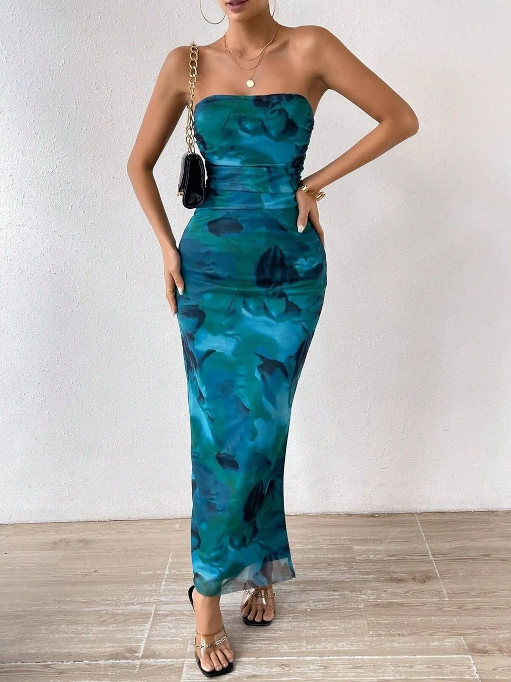 Printed Side Slit Tube Dress