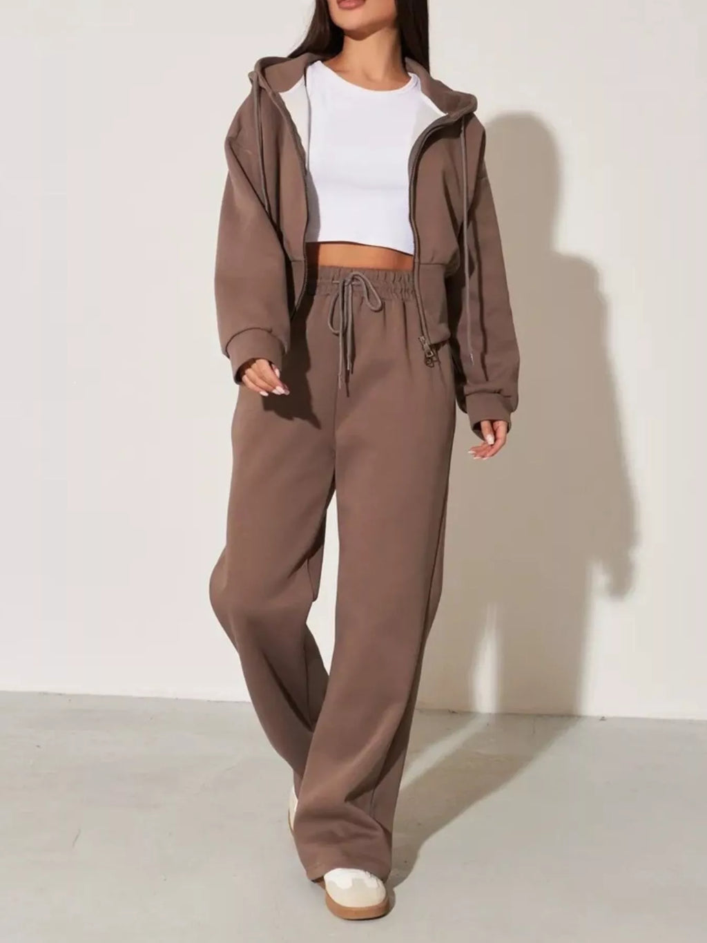 Zip-Up Hoodie and Wide-Leg Sweatpants Set