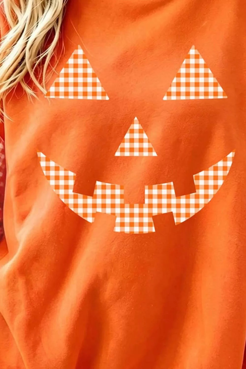 Plaid Sleeve Halloween Pumpkin Face Graphic Sweatshirt