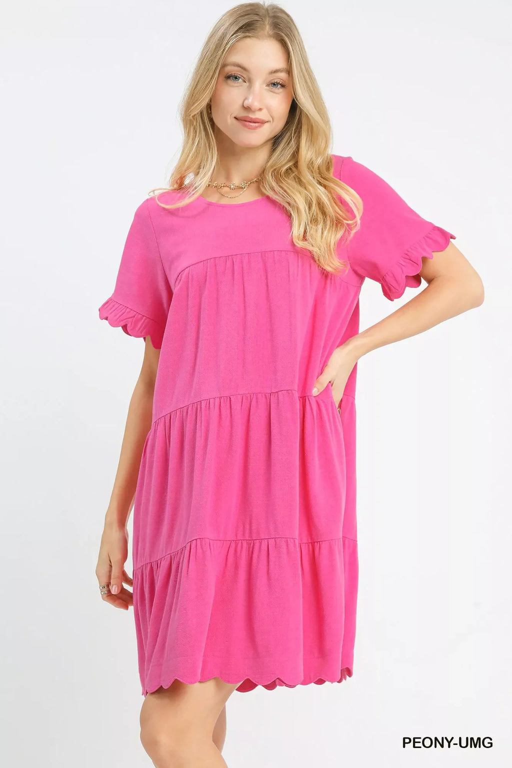 Umgee Linen Tiered Babydoll Dress with Ruffle Sleeves