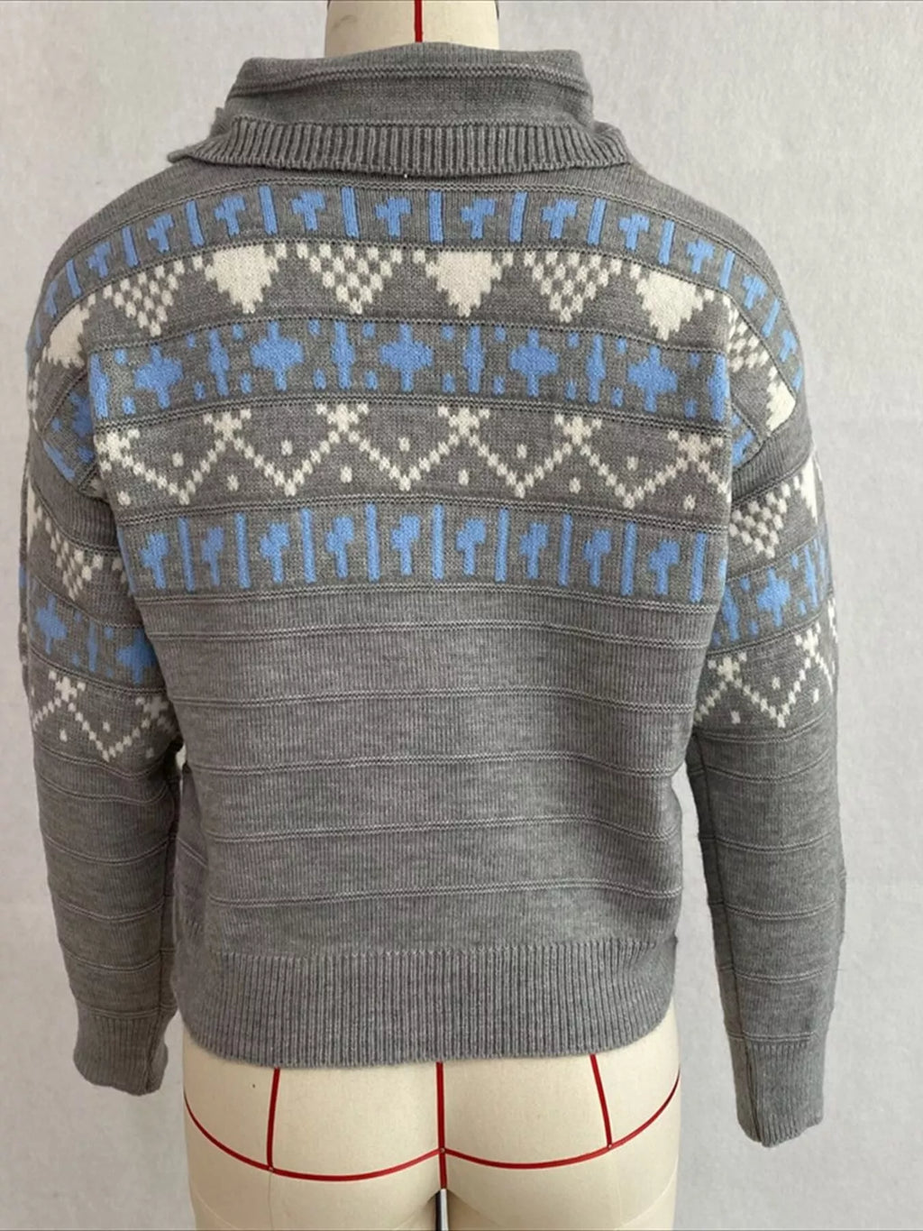 Vintage-Inspired Fair Isle Patterned Polo Sweater