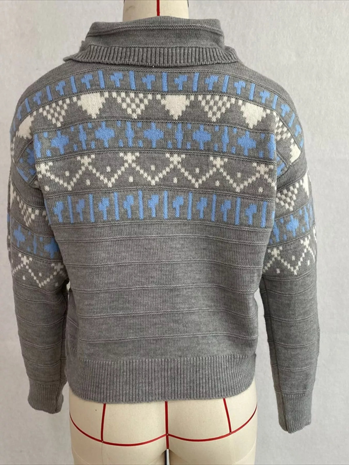 Vintage-Inspired Fair Isle Patterned Polo Sweater