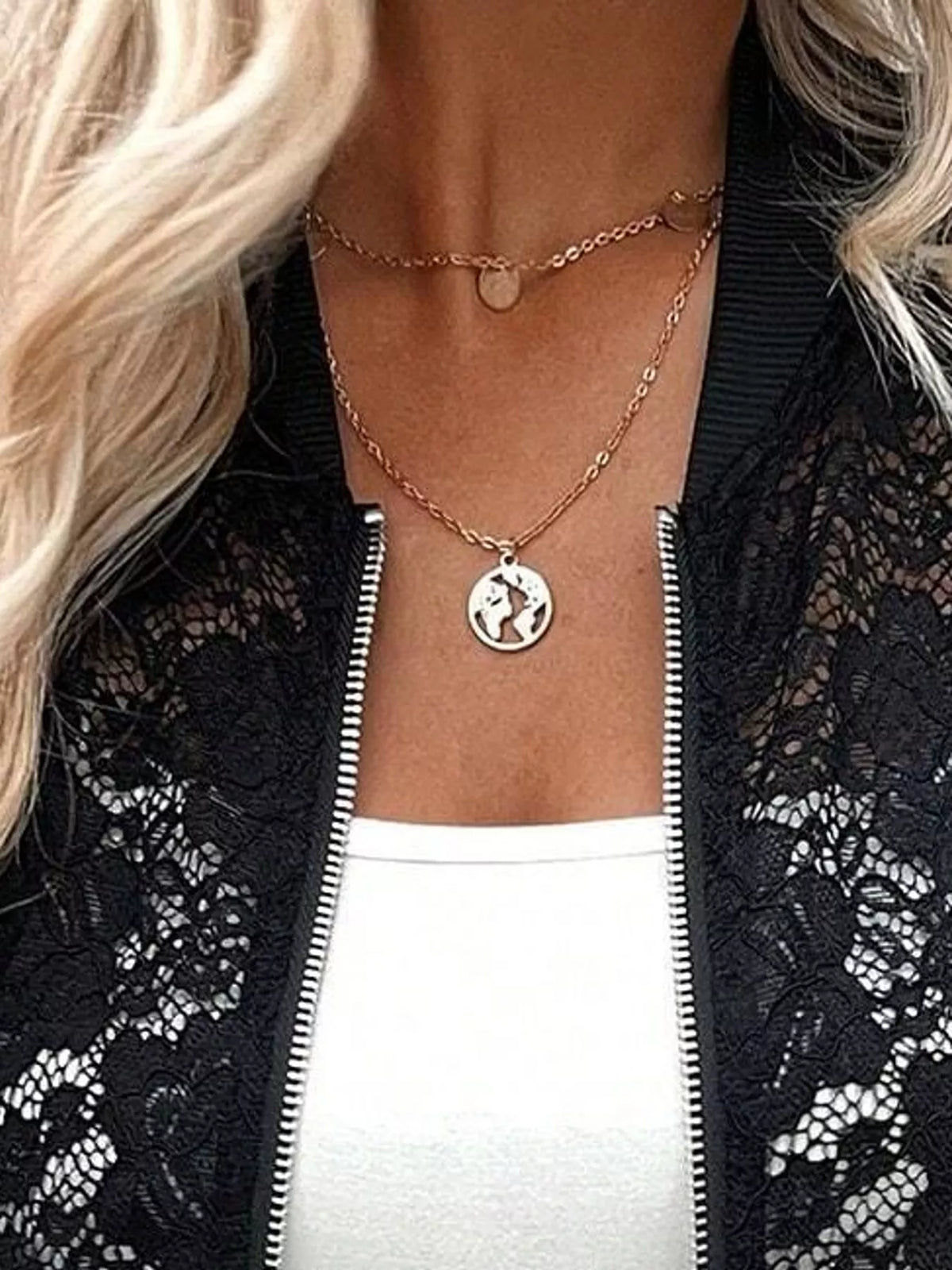 Sheer Lace Zip Up Jacket