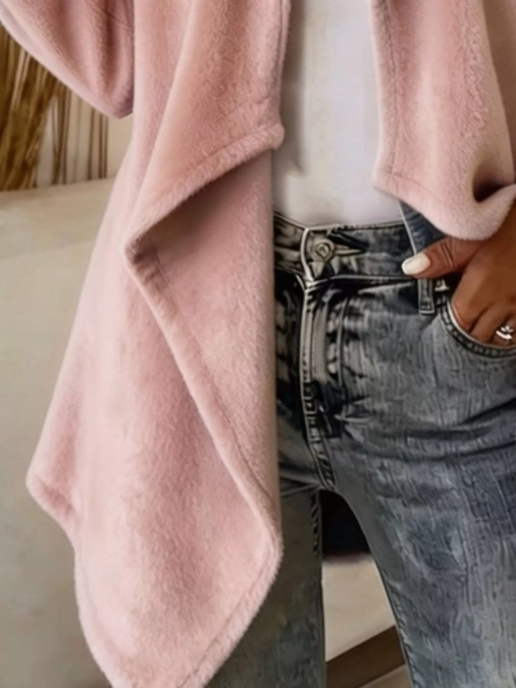Full Size Fleece Waterfall Collar Outerwear Plus Size