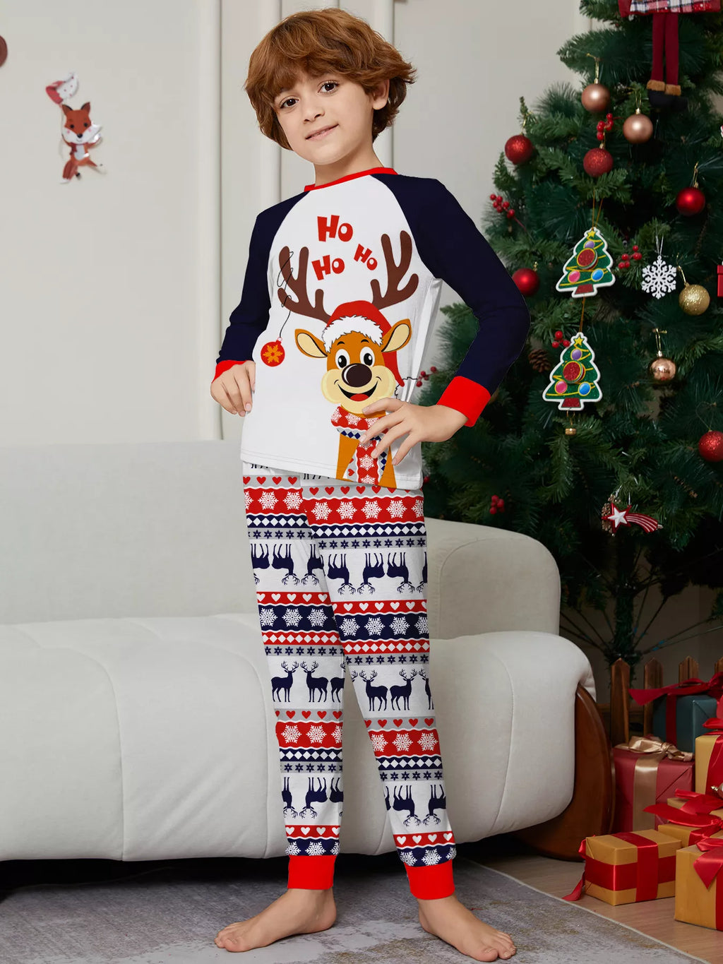 Full Size Christmas Reindeer Print Matching Family Pajama Set Plus Size