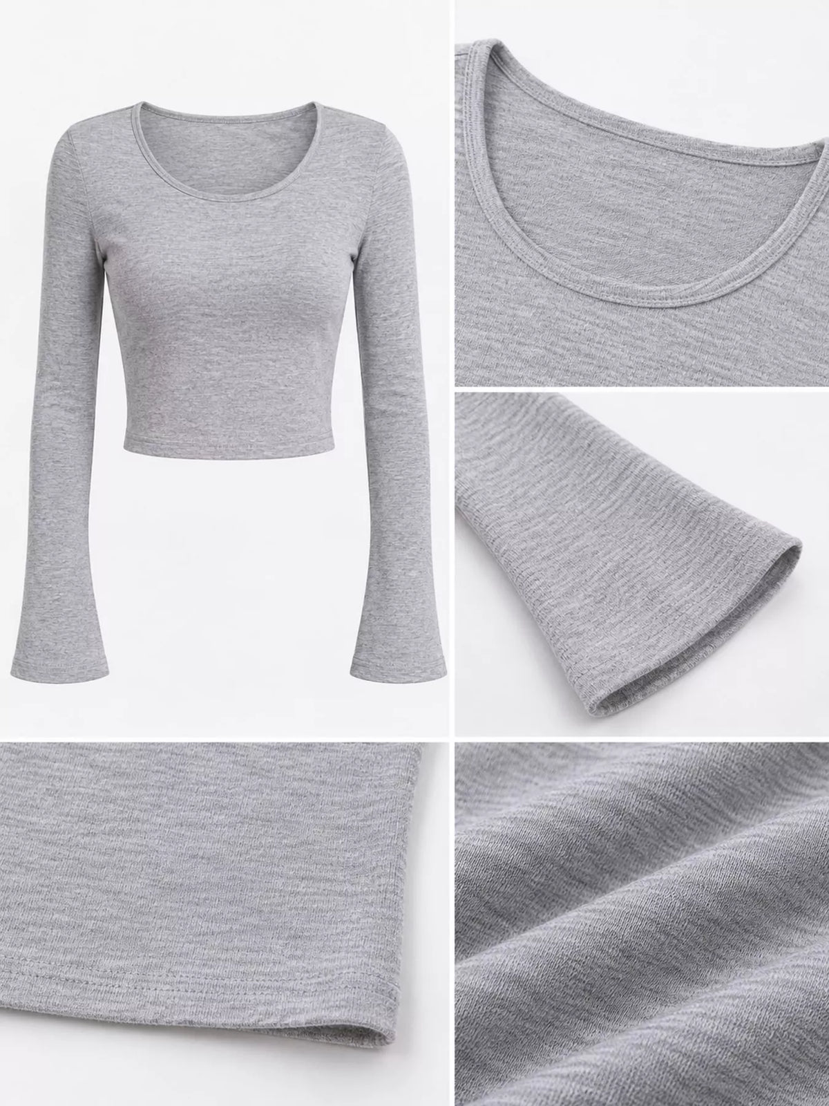 Slim-Fit Long Sleeve U-Neck Cropped T-Shirt