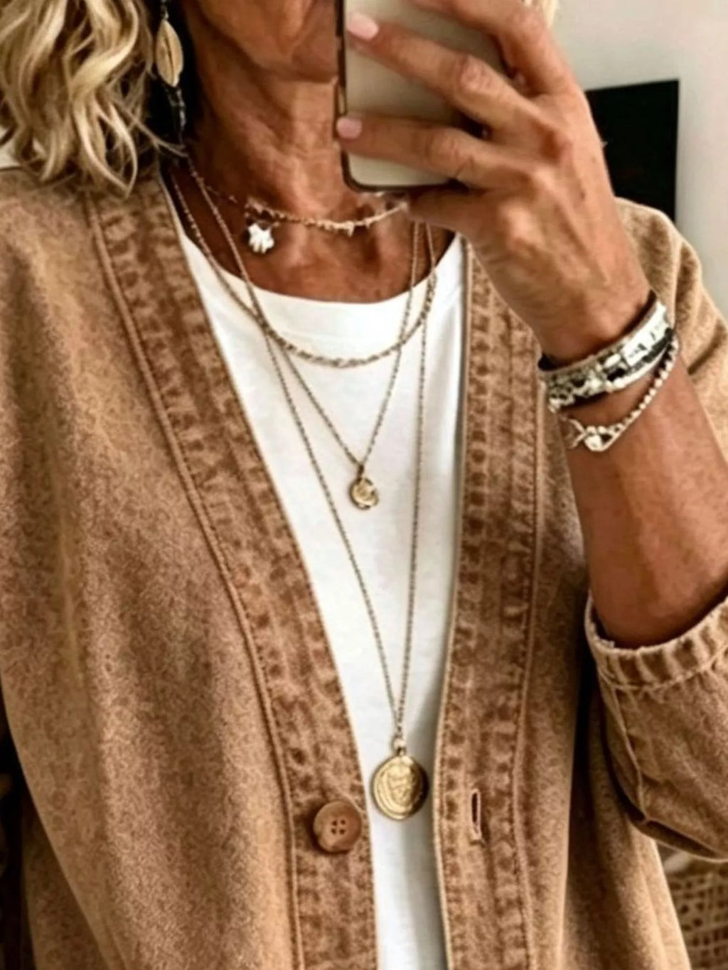 V-Neck Button-Down Denim Jacket