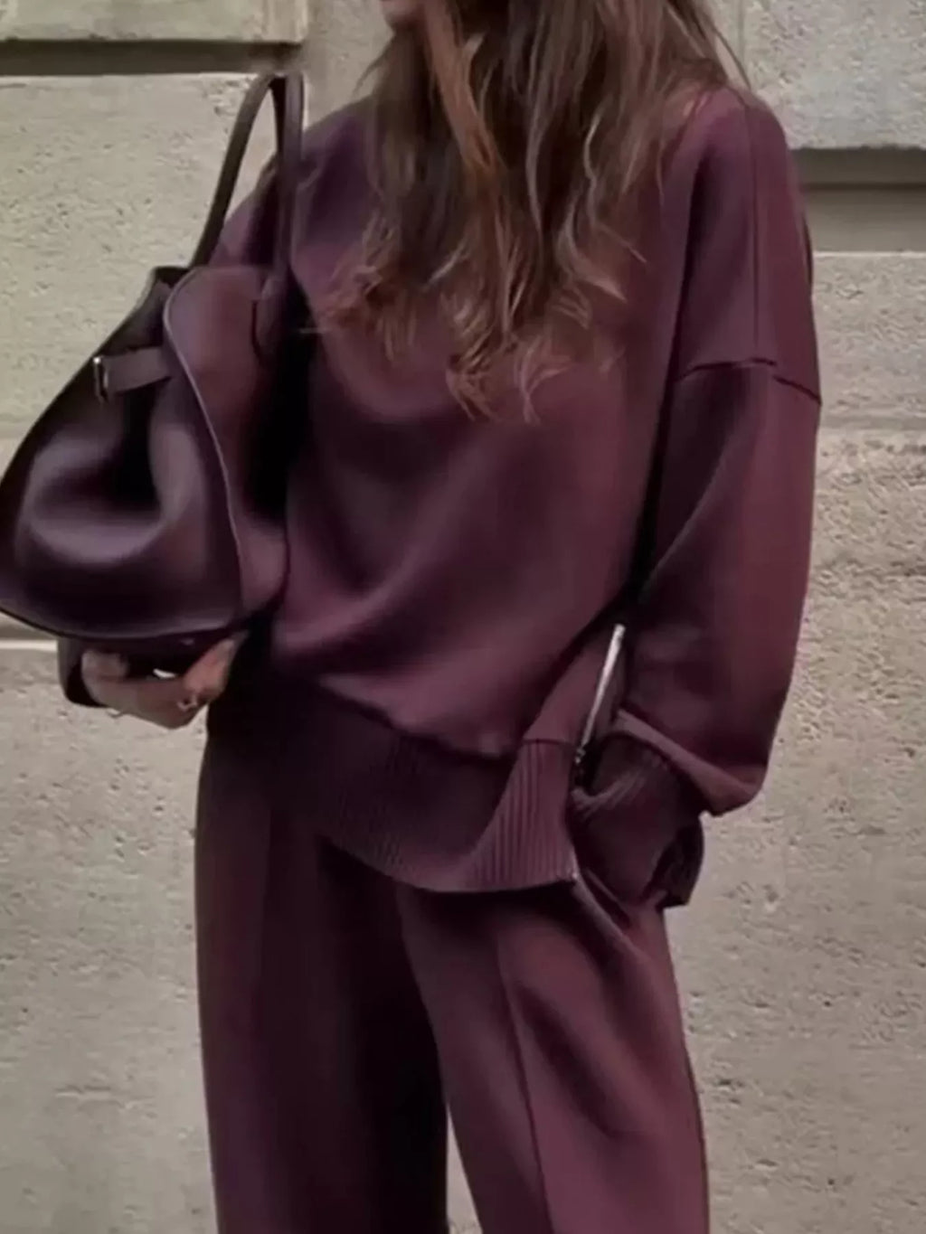 Dropped Shoulder Sweatshirt and Wide-Leg Pants Set