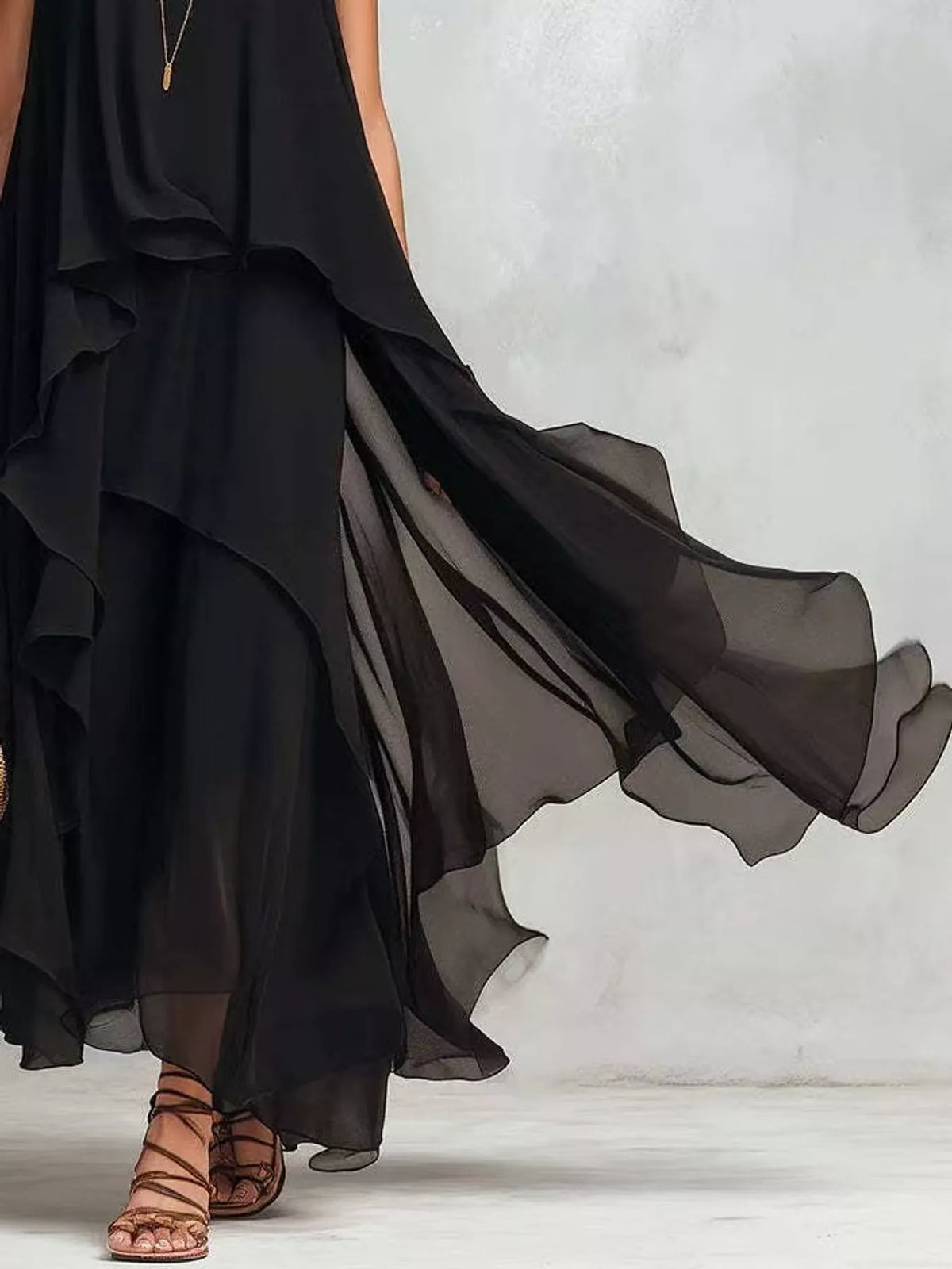 Ruffled Round Neck Sleeveless Maxi Dress