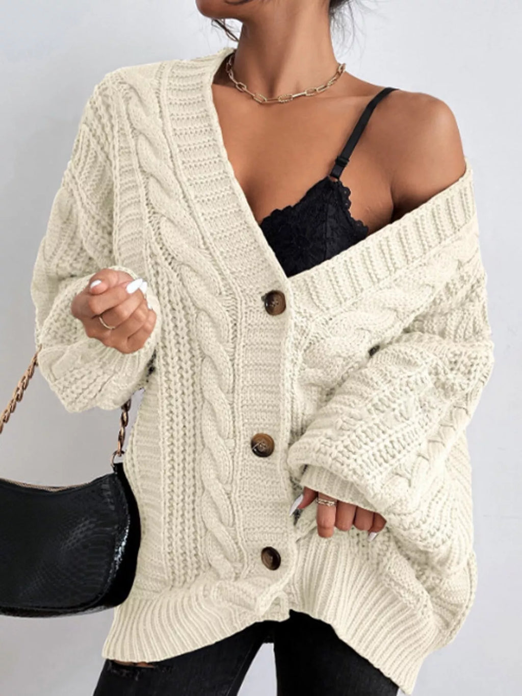 Cable Knit Button-Down Cardigan