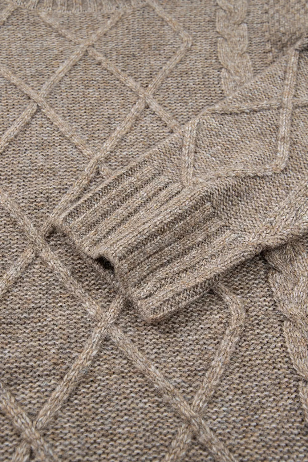 High Neck Drop Shoulder Cable Knit Regular Length Sweater