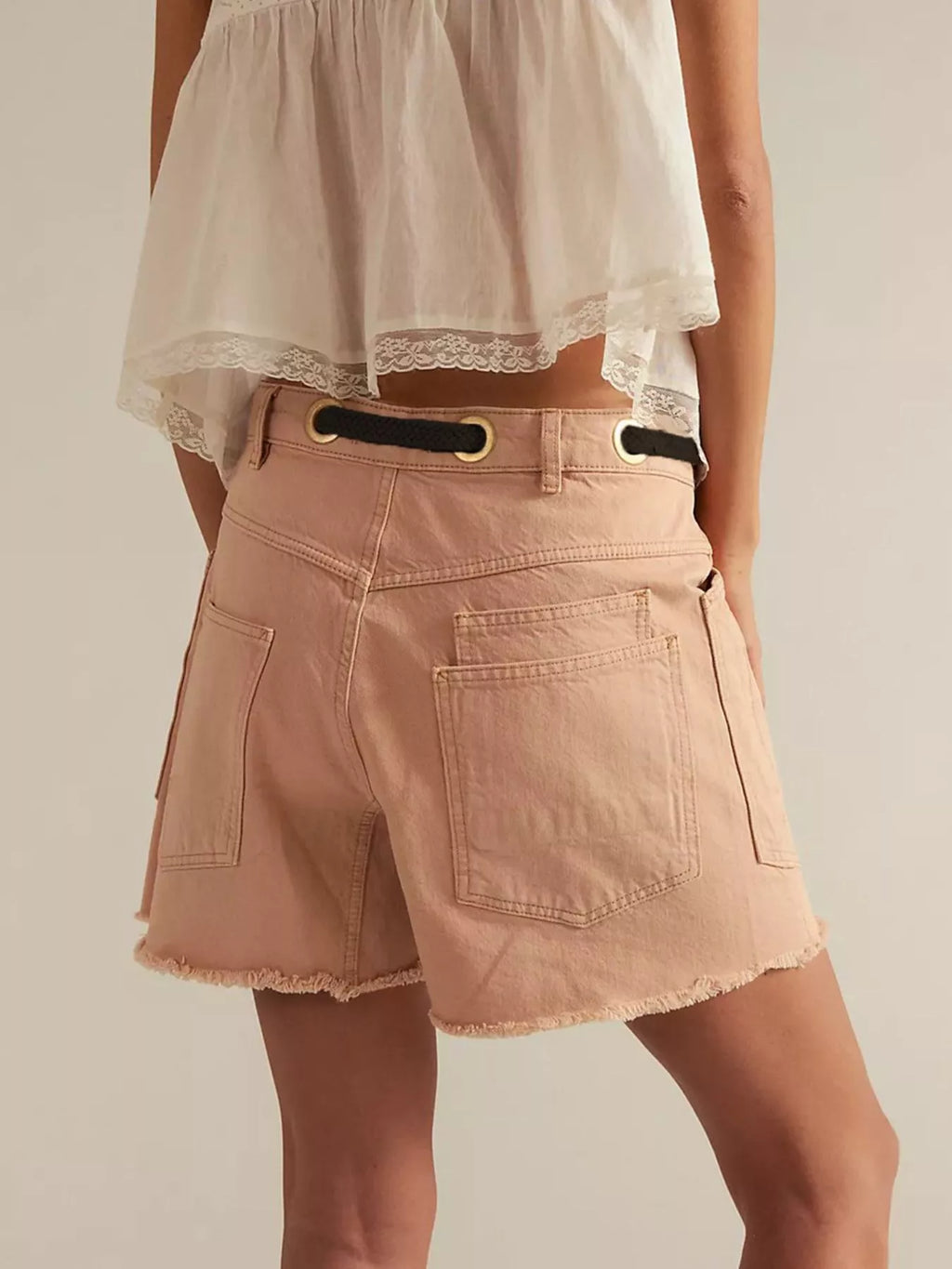 Drawstring Raw Hem Denim Shorts