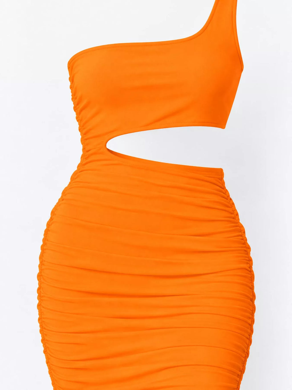 One-Shoulder Cutout Ruched Bodycon Mini Dress