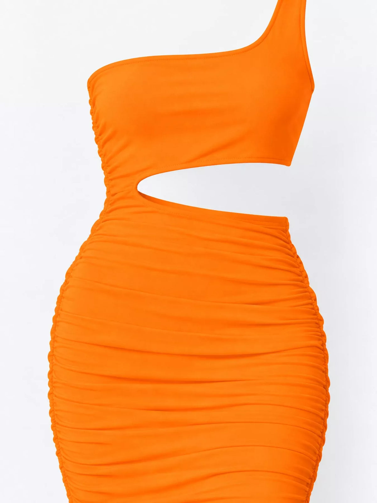One-Shoulder Cutout Ruched Bodycon Mini Dress