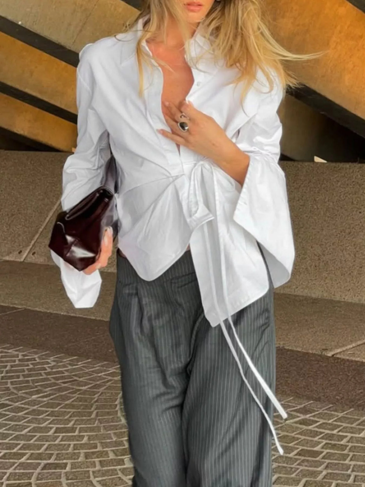 Tie-Waist Detail Wrap-Front Shirt