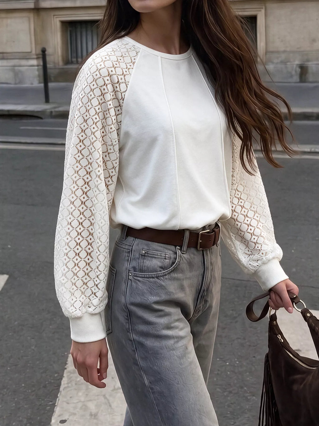 Lace Raglan Sleeve Sweatshirt