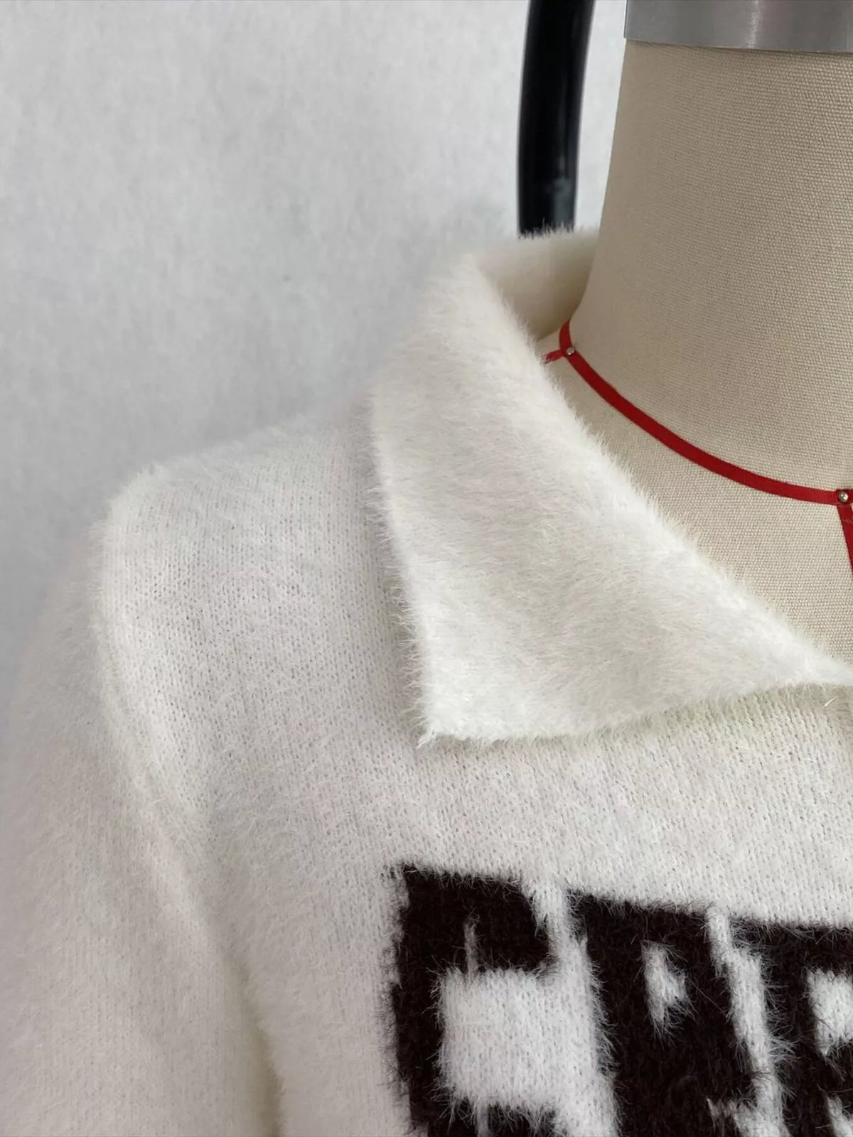 Fuzzy Letter Zip-Up Cardigan