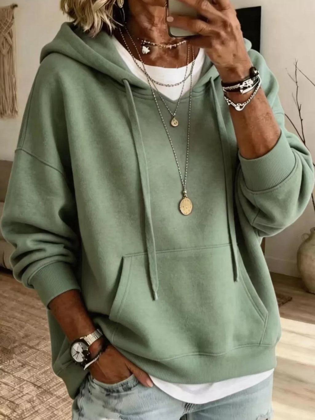 Drawstring Dropped Shoulder Hoodie