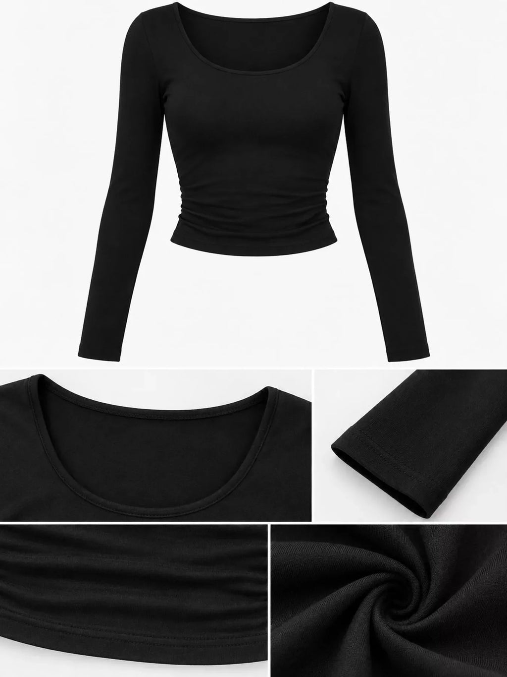 Slim-Fit Long Sleeve U-Neck Cropped T-Shirt