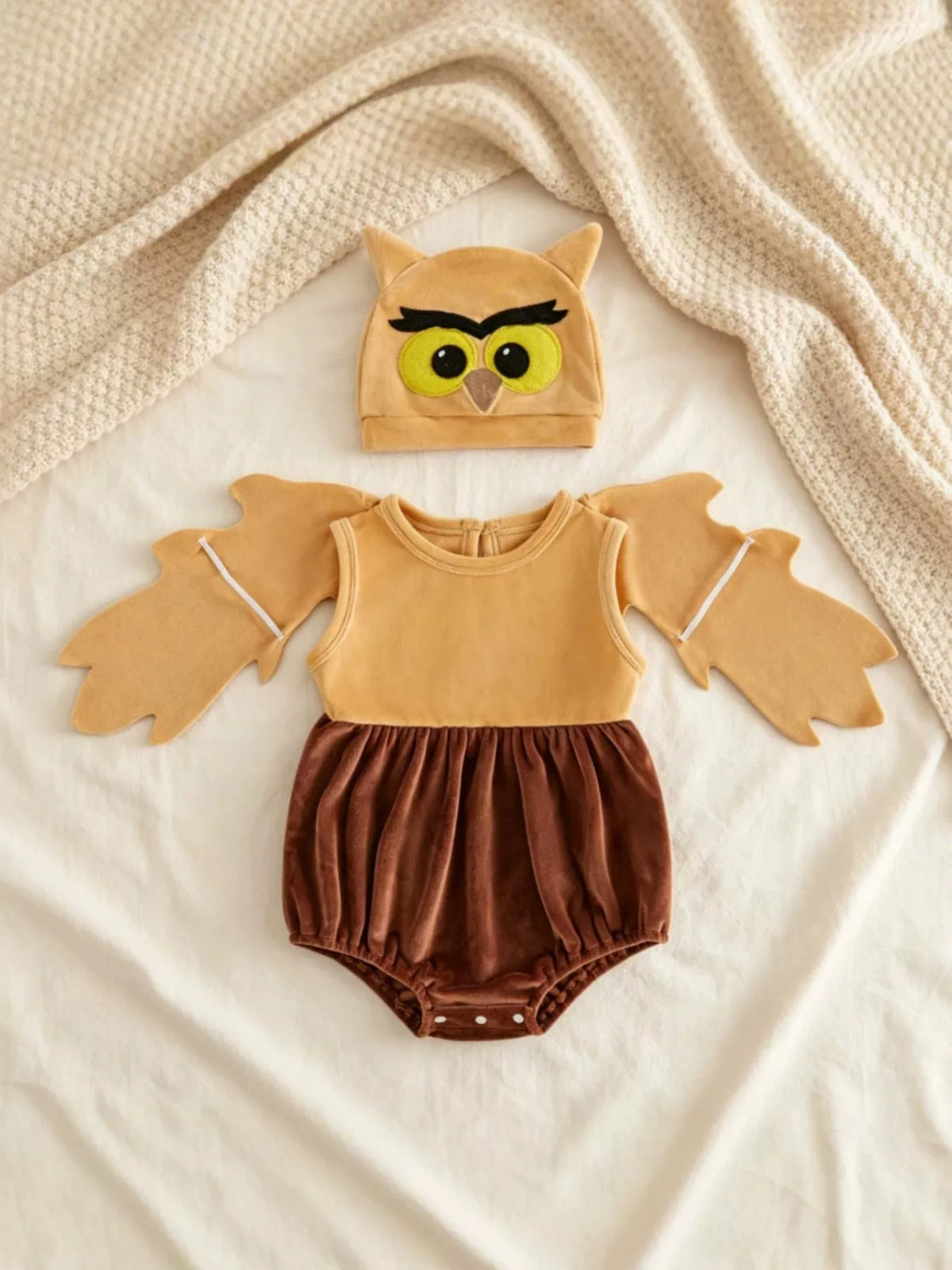Children's Owl Wings Top and Bottom Set with Hat