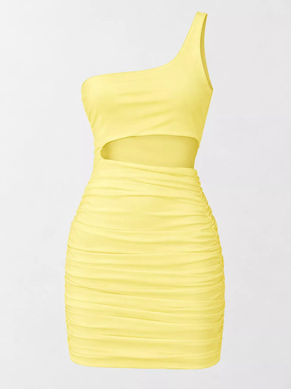 One-Shoulder Cutout Ruched Bodycon Mini Dress
