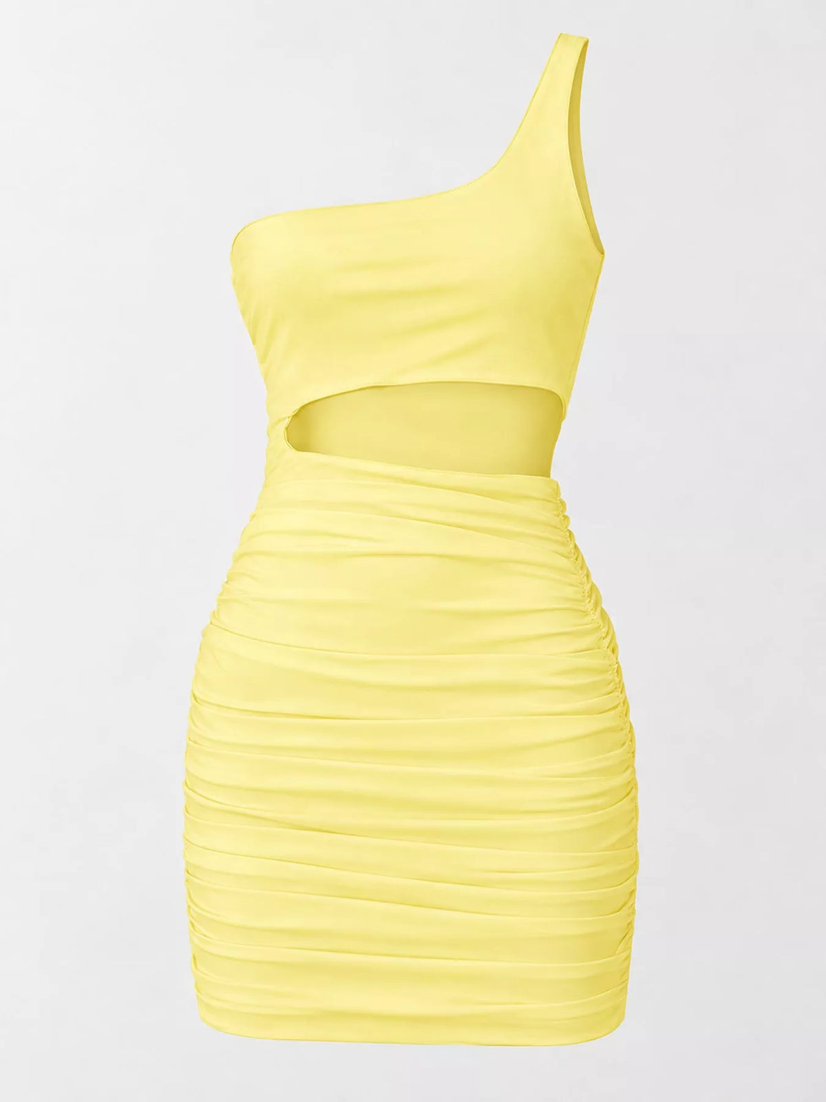 One-Shoulder Cutout Ruched Bodycon Mini Dress