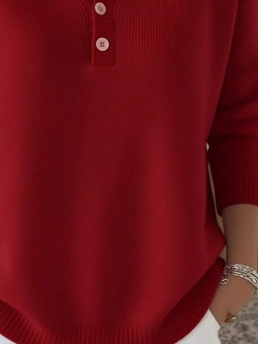 Full Size Button Detail Ribbed Knit Sweater Plus Size